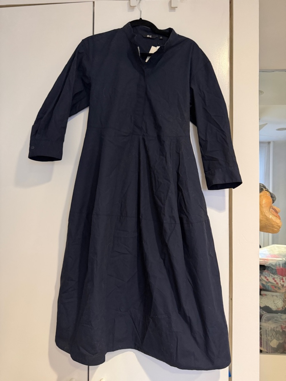 Uniqlo Navy Long Sleeve A-Line Midi Dress